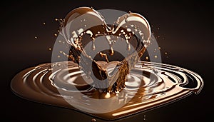 Chocolate heart on dark background. Hot melted chocolate. Love and St. Valentine's Day concept