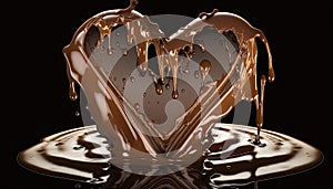 Chocolate heart on dark background. Hot melted chocolate. Love and St. Valentine's Day concept