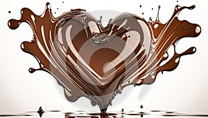 Chocolate heart isolated on white background. Hot melted chocolate. Love and St. Valentine's Day concept