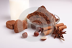 Chocolate heart-shaped candy on a white background, chocolate composition