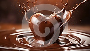 Chocolate Heart Sinking into Hot Melted Chocolate - Generative Ai