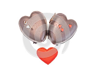 Chocolate heart on a white background with place for text for Valentine`s Day