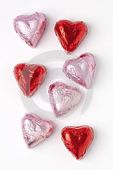 Chocolate hearts in pink and red tinfoil