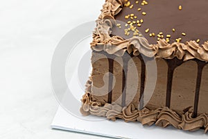 Chocolate homemade cake on the grey marble table