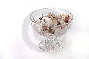 Chocolate ice cream balls served in a crystal bowl