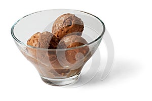 Chocolate Ice-cream balls in transparent glass