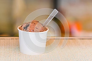Chocolate ice cream on blank paper cup