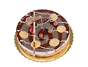 Chocolate ice cream cake with biscuits isolated
