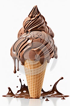 Chocolate ice cream cone isolate on white background.