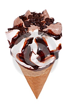 Chocolate ice cream cone isolated