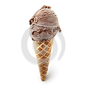 Chocolate ice cream cone isolated on a white background