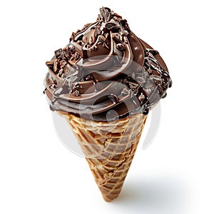 Chocolate ice cream cone isolated on a white background