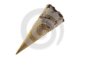 Chocolate ice cream cone isolated on white background with clipping path