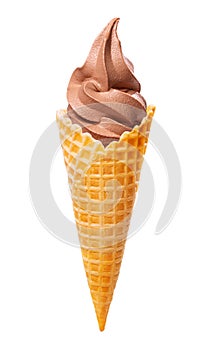 Chocolate ice cream cone isolated on white background Clipping path