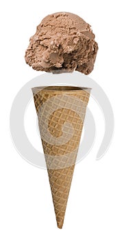 Chocolate Ice Cream Cone on White