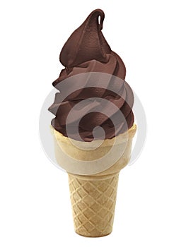 Chocolate Ice cream in the cone on white background