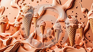 Chocolate Ice Cream Cones in Creamy Swirls. Ice cream advertising, promotions and creative dessert marketing