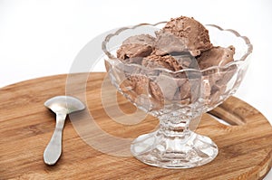 Chocolate ice cream in a crystal bowl