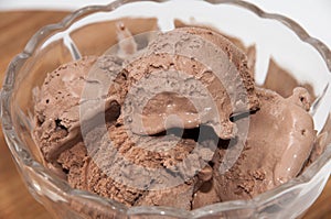 Chocolate ice cream in a crystal bowl