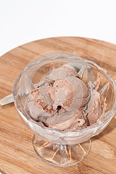 Chocolate ice cream in a crystal bowl