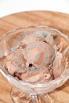 Chocolate ice cream in a crystal bowl