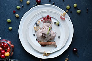 Chocolate ice cream with fresh berries