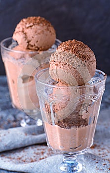 Chocolate ice cream in glass goblets