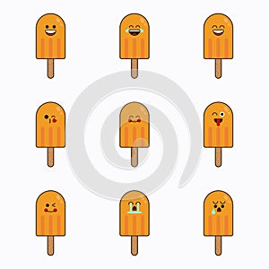 chocolate ice cream icon set vector emoticon. chocolate ice cream cute emoji with face