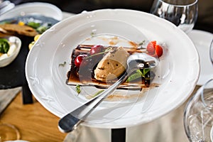 Chocolate ice cream on a plate
