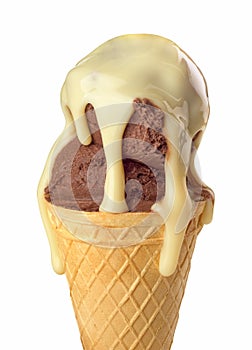 Chocolate ice cream poured with condensed milk