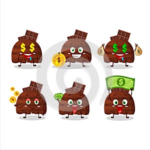 Chocolate ice cream scoops cartoon character with cute emoticon bring money