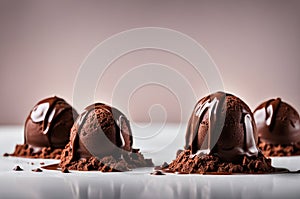 Chocolate Ice Cream Scoops with Cocoa Powder and Shavings