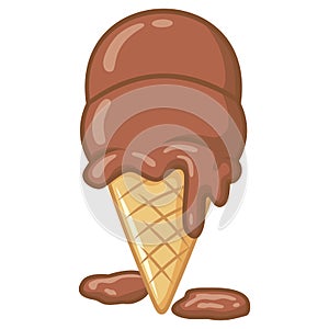 Chocolate Ice Cream Scoops Cone Illustration Vector