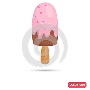 Chocolate ice cream with strawberry glaze clor flat icon photo