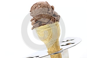 Chocolate ice cream in sugar cone