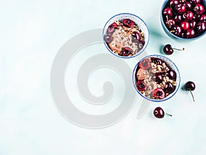 Chocolate ice cream sundae with cherries