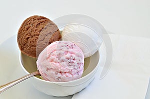 Chocolate ice cream, Vanilla ice cream and Strawberry ice cream