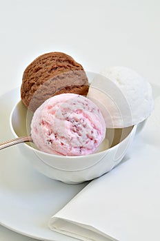 Chocolate ice cream, Vanilla ice cream and Strawberry ice cream