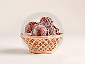 chocolate ice cream in waffle basket on light background su sfondo chiaro