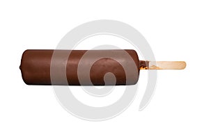 Chocolate ice-cream on a white background.Popsicle on a stick.