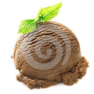 Chocolate icecream ball with mint