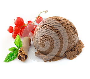 Chocolate icecream with redcurrants photo