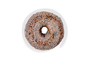 Chocolate iced ring doughnut with sprinkles