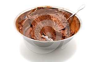 Chocolate icing in mixing bowl