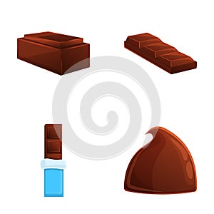 Chocolate icons set cartoon vector. Chocolate piece and candy