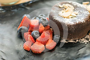 Chocolate lava cake food strawberry