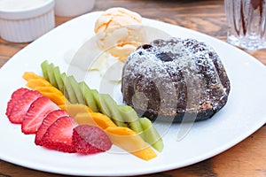 Chocolate Lava Cake with ice cream.