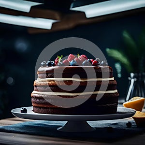Chocolate Layer Cake with Berries