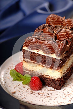 Chocolate layer cake with raspberries