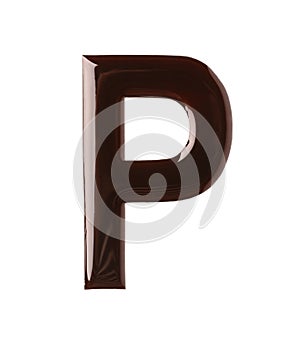 Chocolate letter P on white background